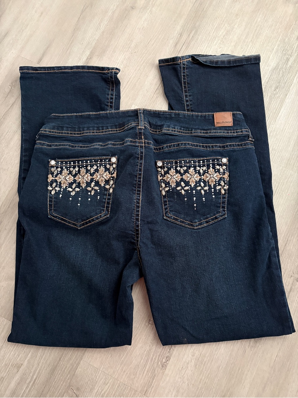 Wallflower Dark Blue Bootcut Jeans with Embellished Back Pockets